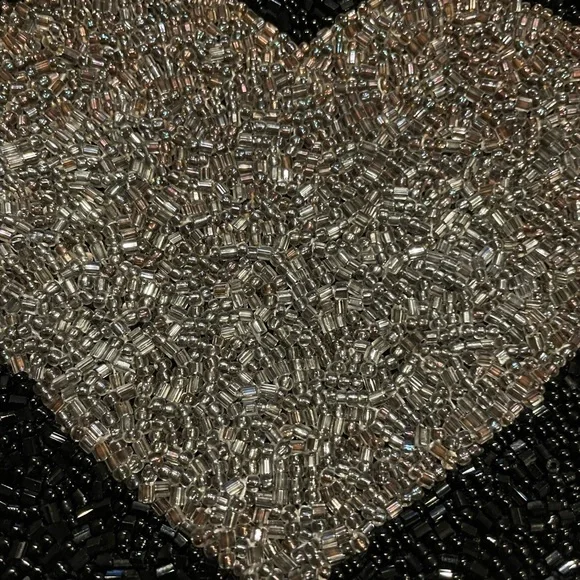 Moyna Black small pouch with silver heart. Top Zip . 5”w X 4 1/2w. - Picture 2 of 11